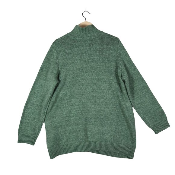 Woman Within Green Full Zip Cable Knit Cardigan Sweater 18/20 L Pockets - Picture 2 of 6